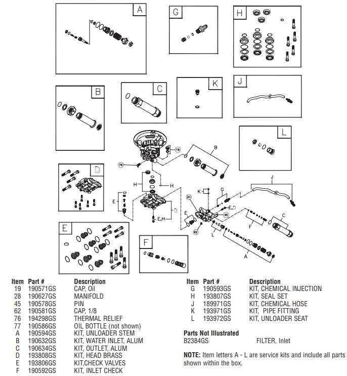 Troy-bilt model 020240 pump breakdown & parts